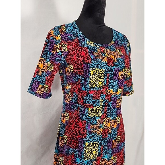 LuLaRoe Julia Bright Multicolor Fitted Dress Womens Medium Stretch Comfort - Picture 4 of 9